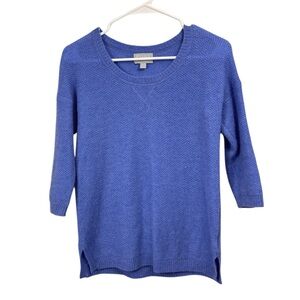 Pure Collection Size 4 Blue 100% Cashmere 3/4 Sleeve Textured Knit Sweater